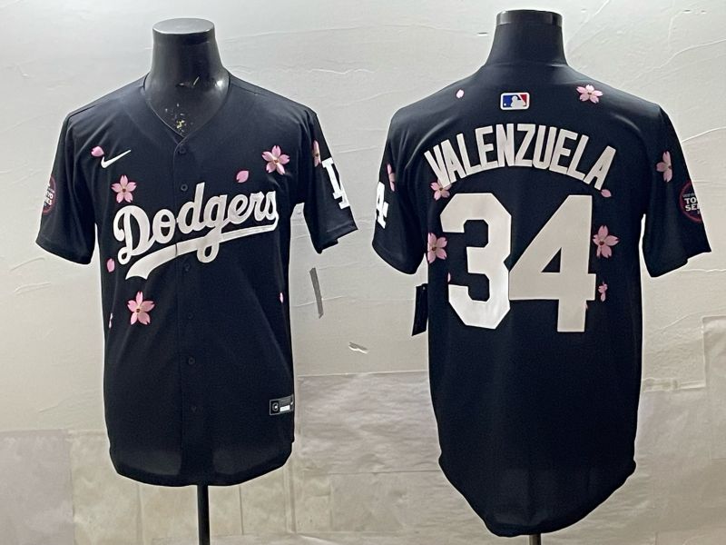 Men 2025 Nike Los Angeles Dodgers #34 Valenzuela Black Game MLB Jersey 06